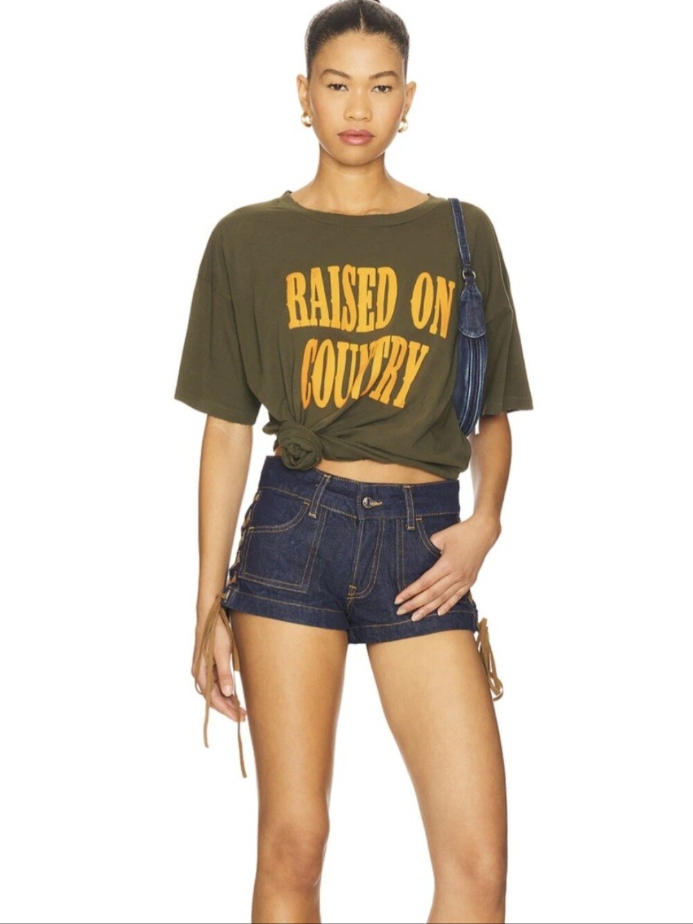 NWT Daydreamer Olive Green 'Raised On Country' Short Sleeve Tee Graphic
